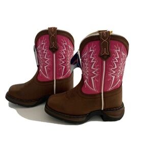 Durango Western Boots Girls 6 Square Toe Brown Pink Leather Let Love Fly DWBT092